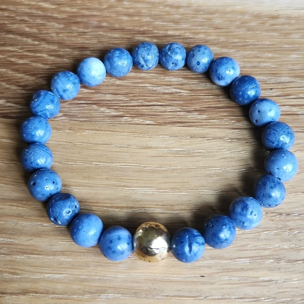 Blue Coral Beaded Stretch Bracelet | Handmade